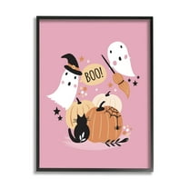 Pink Boo Halloween Ghosts Holiday Graphic Art Black Framed Art Print Wall Art