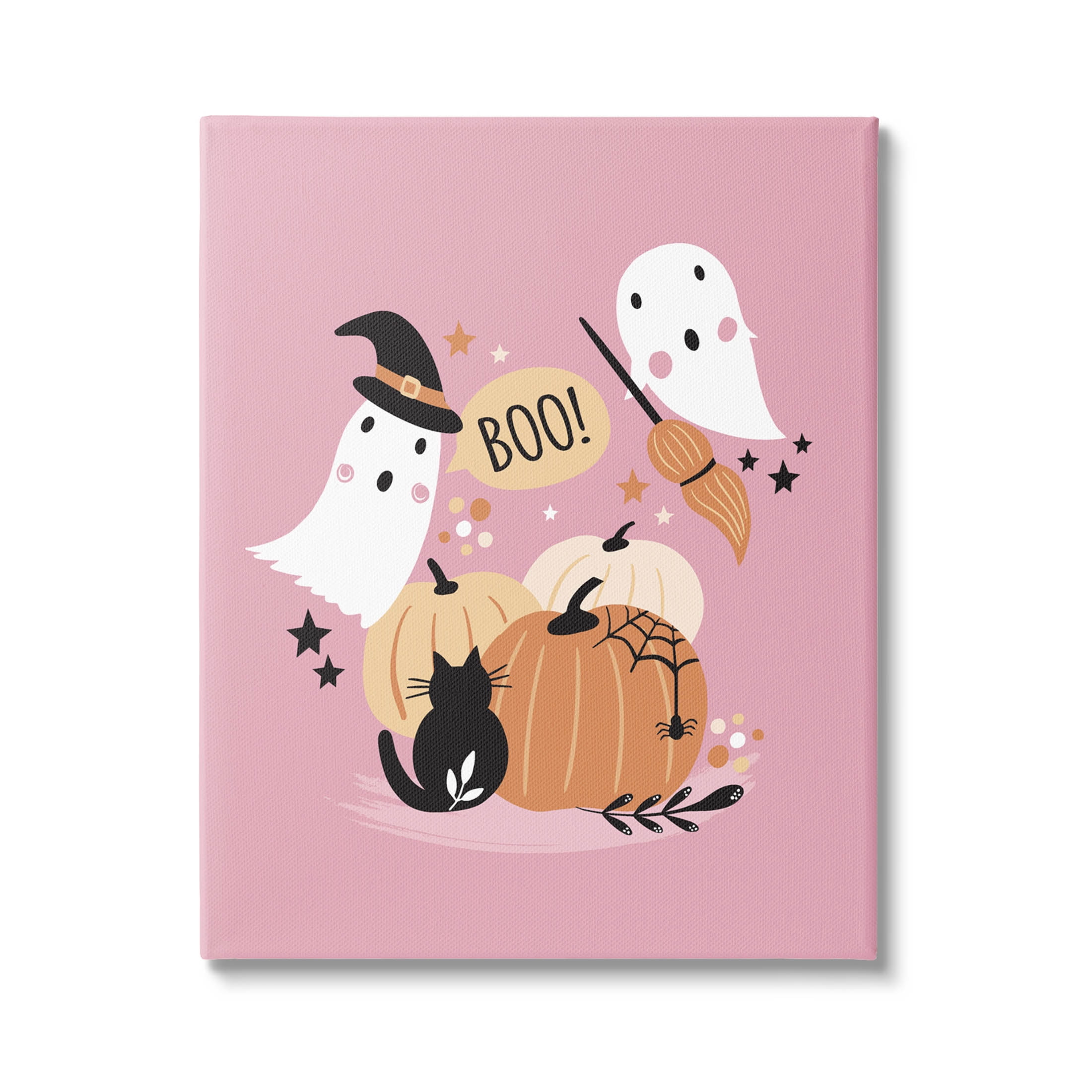 Pink Boo Halloween Ghosts Holiday Graphic Art Gallery Wrapped Canvas Print Wall Art