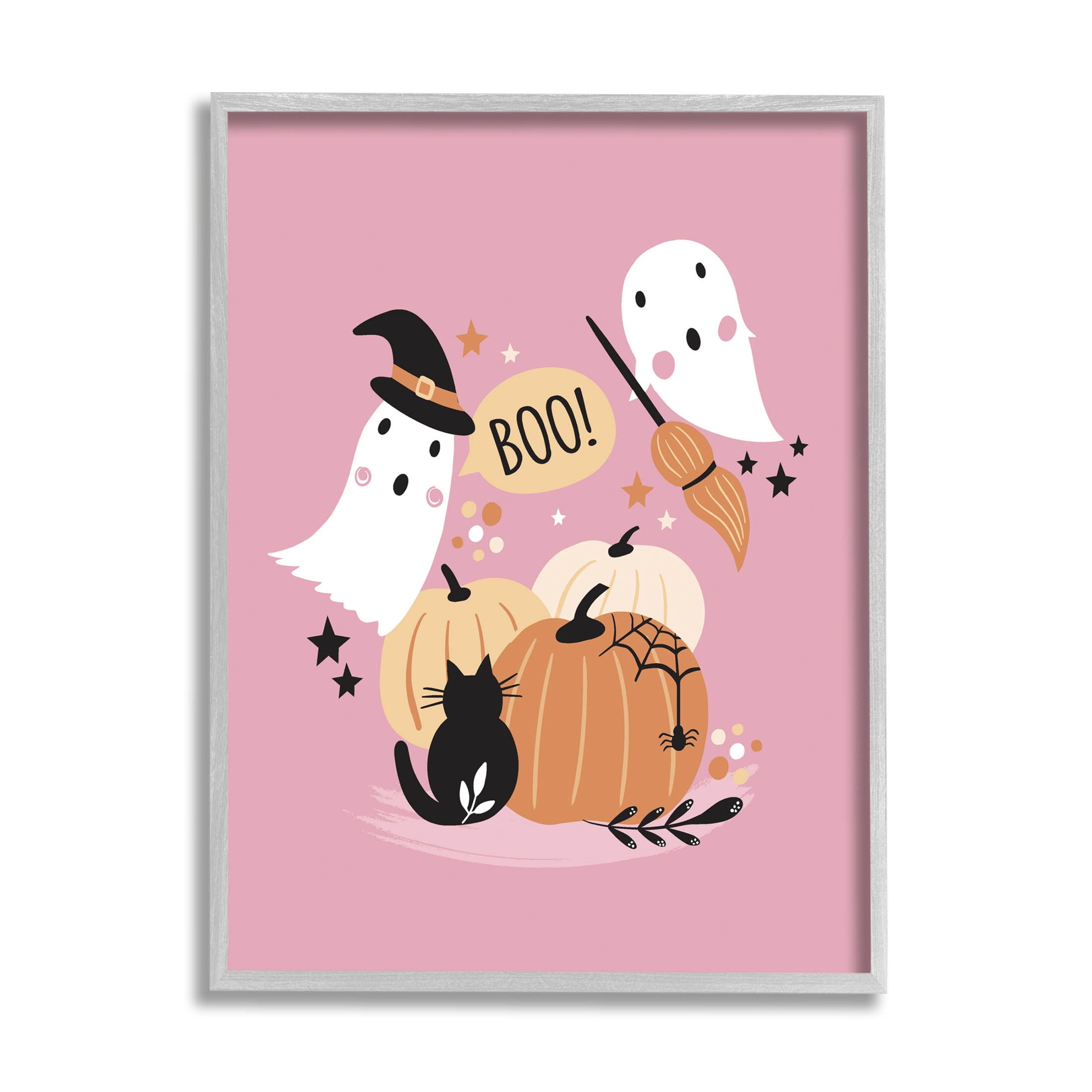 Pink Boo Halloween Ghosts Holiday Graphic Art Gray Framed Art Print Wall Art