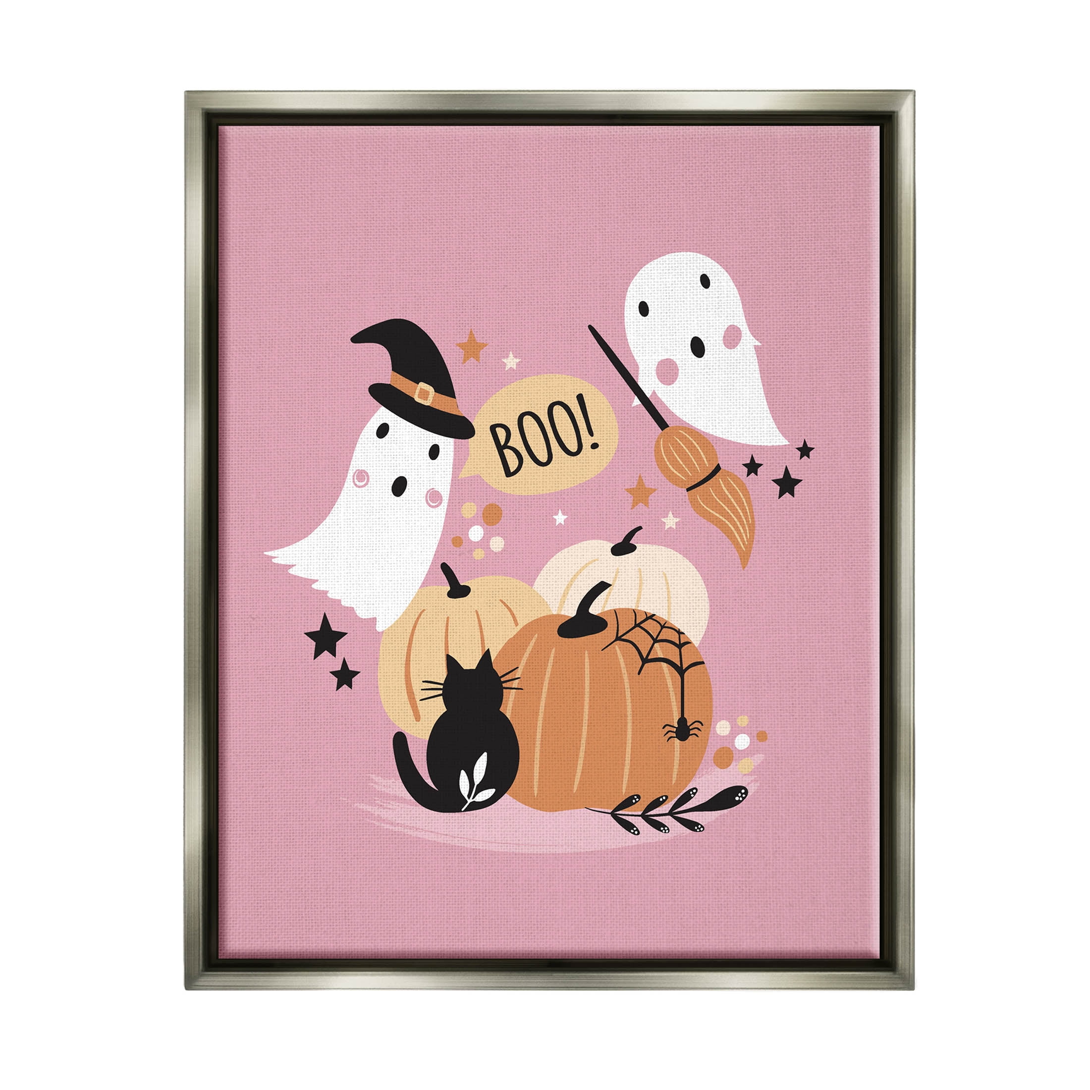 Pink Boo Halloween Ghosts Holiday Graphic Art Luster Gray Framed Art Print Wall Art
