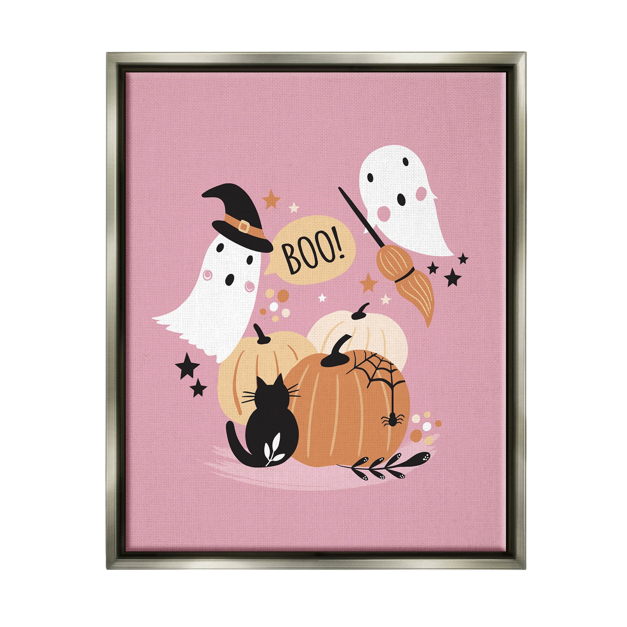 Pink Boo Halloween Ghosts Holiday Graphic Art Luster Gray Framed Art Print Wall Art
