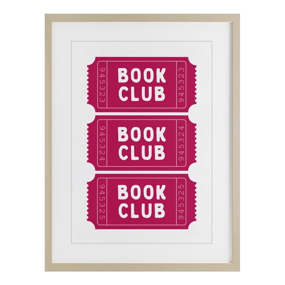 Stupell Industries Pink Book Club Tickets Birch Framed Print Under Glass, design by Lettered and Lined, 23 x 17