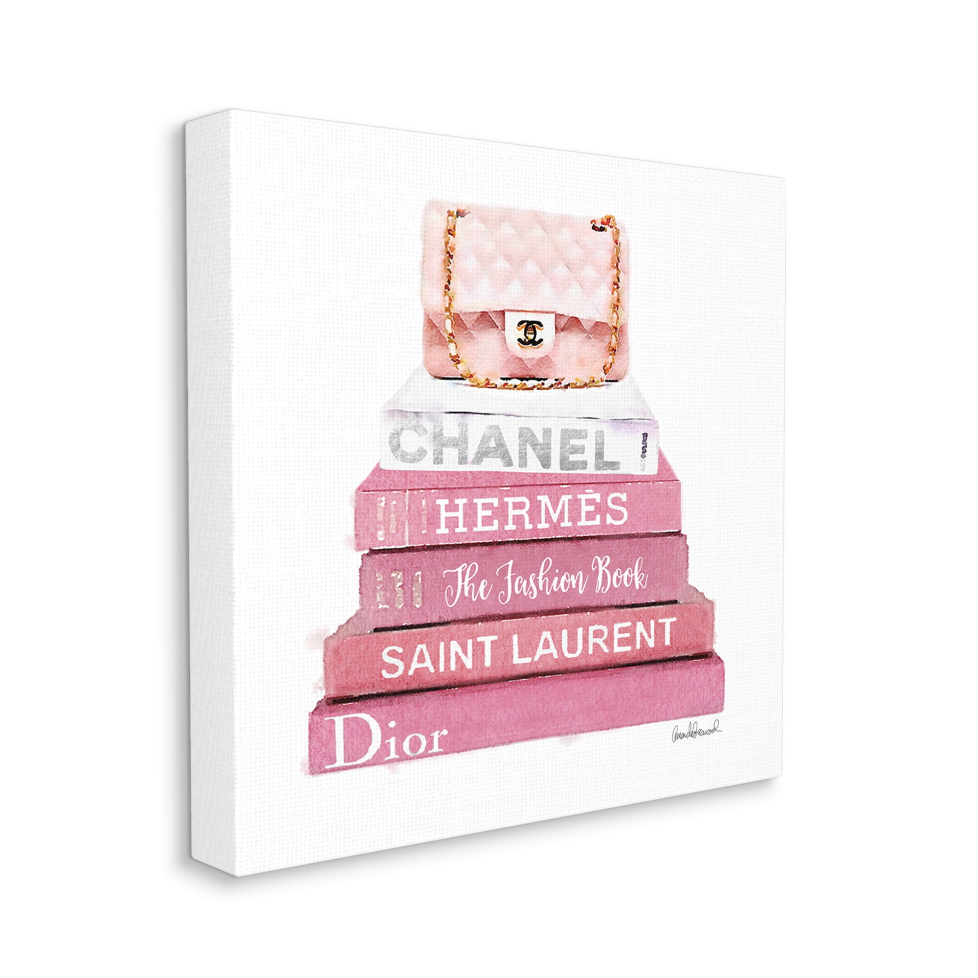 Pink Book Stack Fashion Handbag Beauty & Fashion Gallery-Wrapped Canvas Print Wall Art, 17x17