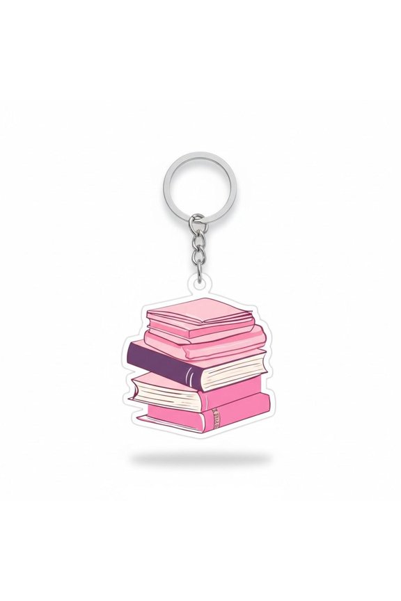 Pink Book Stack Keychain, Aesthetic Bookish Acrylic Charm, Cute Bookworm Gift, Bibliophile Accessory, Reading Lover Gift, Bookish Charm