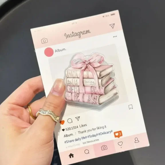 Pink Book Stack Phone Grip, Coquette Reader Aesthetic , MagSafe Compatible Grip Stand, Cute Book Lover Holder for iPhone Android E-reader Gift