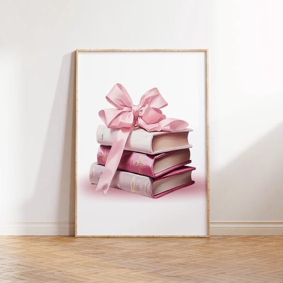 Pink Books Book Lover Reading Corner Wall Art, Unframed Canvas Size 12x18