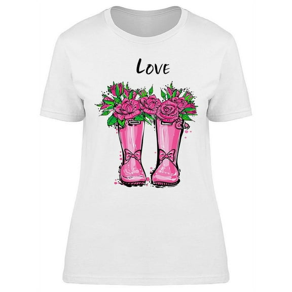 Pink Boots And Roses T-Shirt Women -Image by Shutterstock, Female x-Large