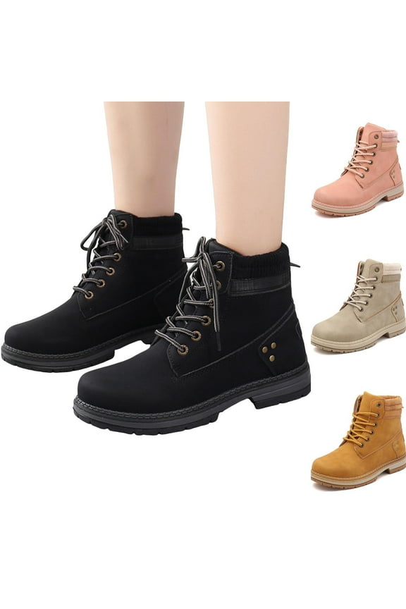 Pink Boots for Women TKYCMSUAKI Women's Combat Boots Work Waterproof Hiking Riding Booties Lace up Low Heel Booties Ankle Boots