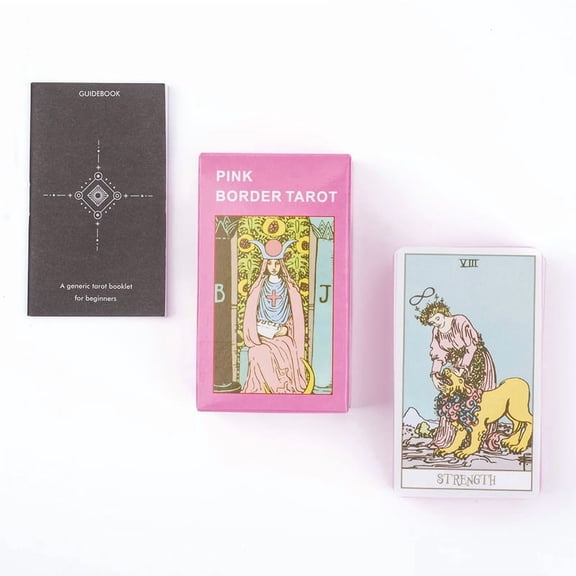 Pink Border Tarot Cards, 78-Card Rider-Waite Tarot Deck with Guidebook, Beginner-Friendly Divination Cards for Tabletop Fortune Telling