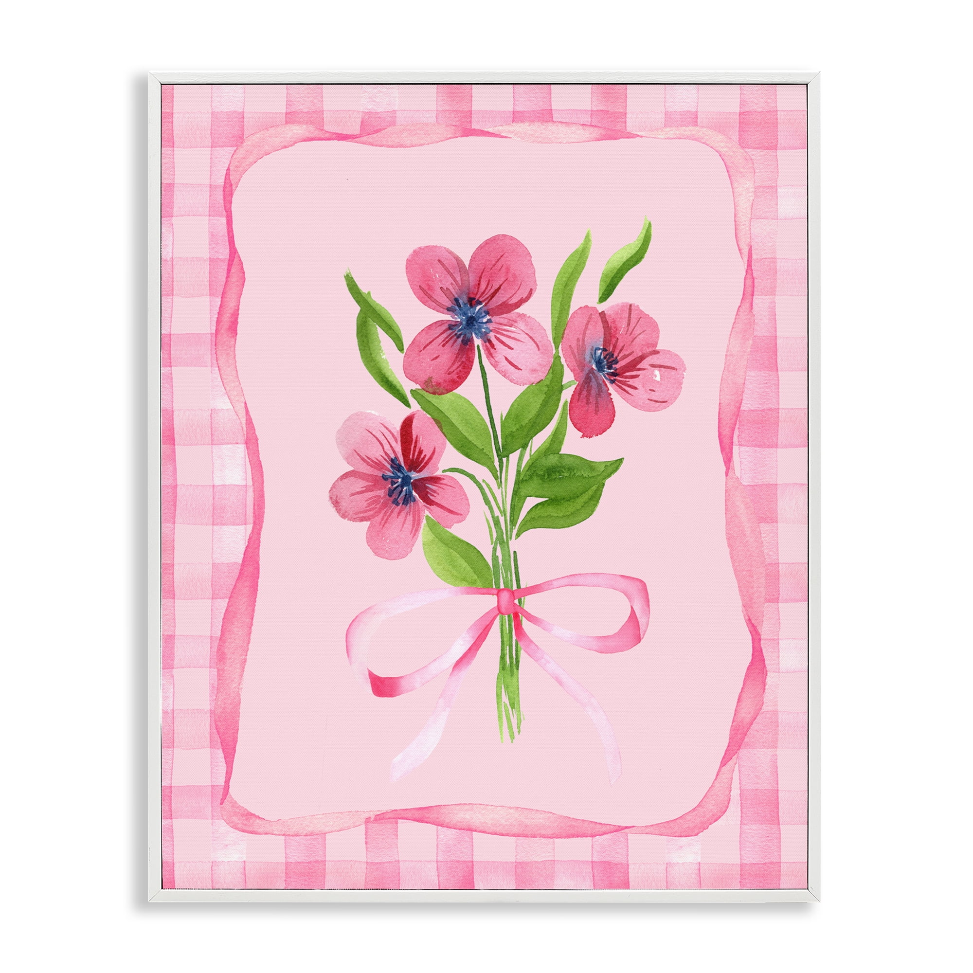 Pink Bordered Flower Bundle White Framed Giclee Art, design by Nina Jacobs