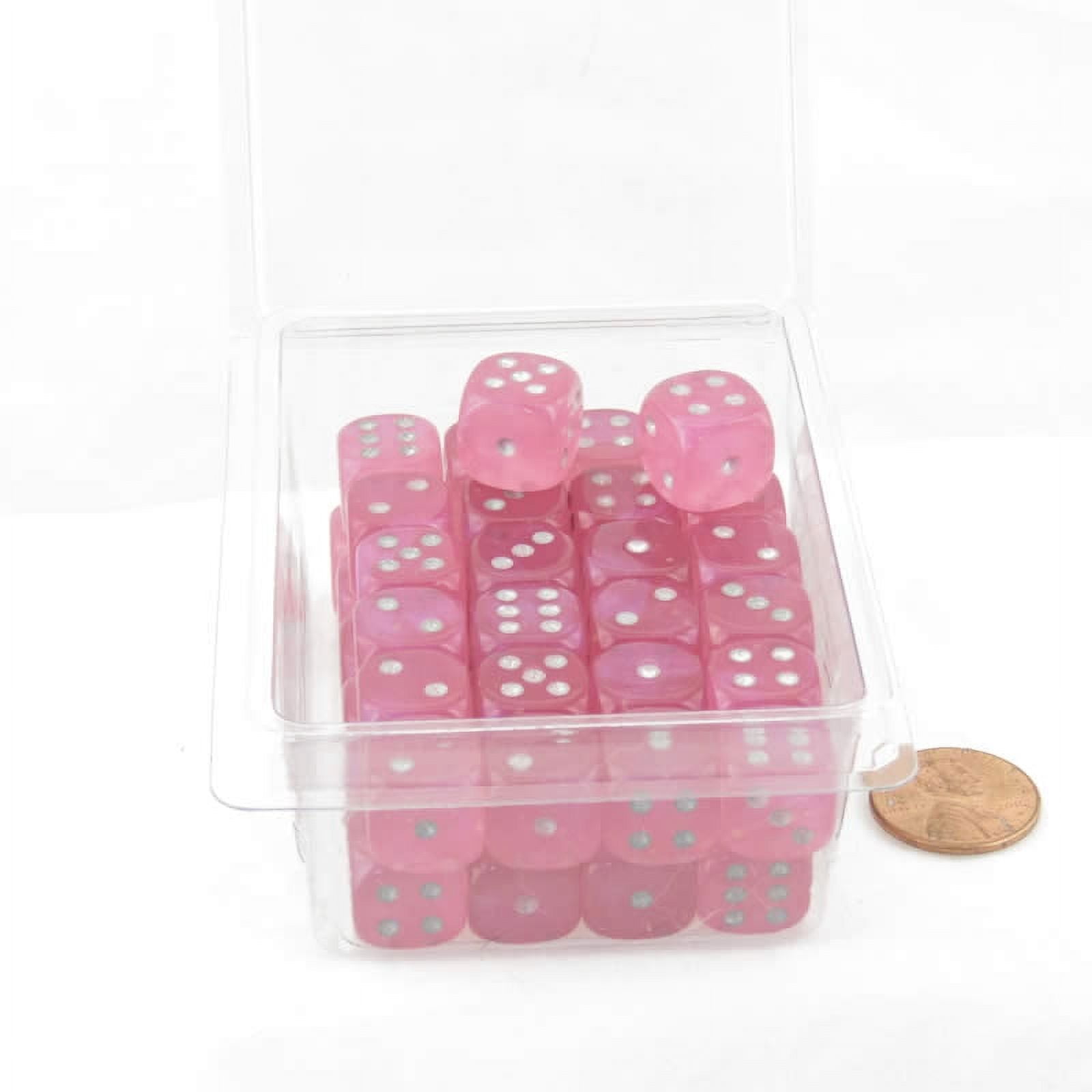 Pink Borealis Dice Luminary with Silver Pips 12mm (1/2in) D6 Set of 50 Wondertrail