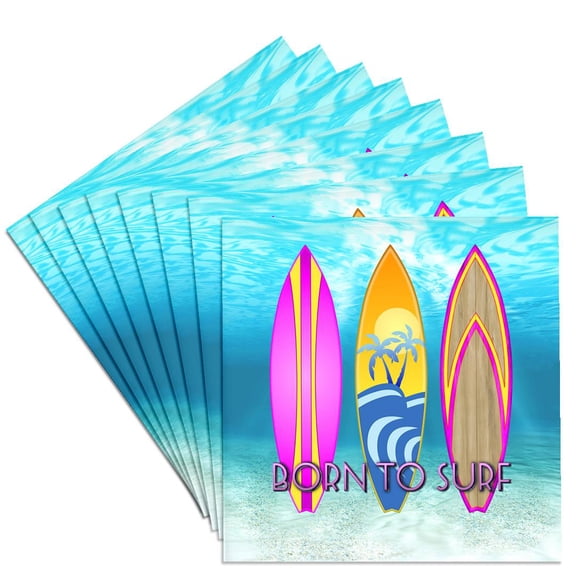 3drose, Pink Born to Surf with Retro Surfboards Sport Art for Any Surfer., Set of 8 Ceramic Tile Coasters