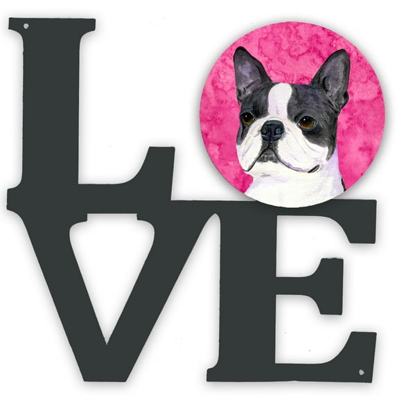 Pink Boston Terrier Metal Wall Artwork LOVE