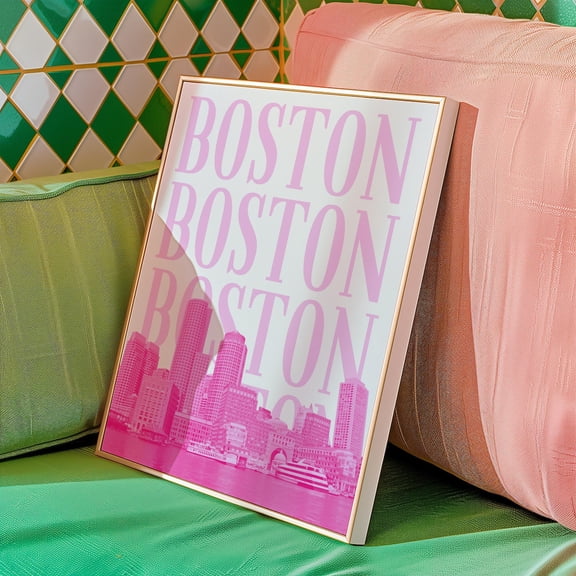 Pink Boston Wall Art Massachusetts Travel Print Boston Skyline Print Preppy Dorm Decor Girly Boston Ma Artwork Home Decor #504, Unframed Poster Size 8x12