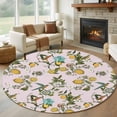 thumbnail image 1 of Pink Botanical 8' Round Area Rug, Spring Floral Summer Lemon Birds Washable Non-Slip Large Circle Rugs for Living Room Bedroom, Soft Low Pile Rug Carpet for Dining Room Kitchen Farmhouse, 1 of 9