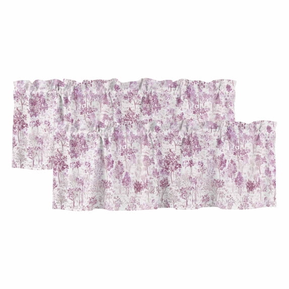 Pink Botanical Curtain Valances for Windows, Kitchen Valance Window Treatments Panel 2 Pack, Watercolor Spring Floral Summer Rod Pocket Short Curtains for Bathroom Bedroom 42 x 12 Inch
