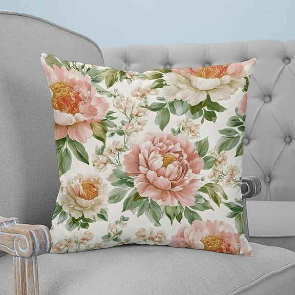 Pink Botanical Peony Decorative Pillowcase 26''x26'', Spring Farmhouse Floral Throw Pillow Covers Soft Cushion Case for Couch Sofa Bedroom Living Room, Pillowcase Boho Decor