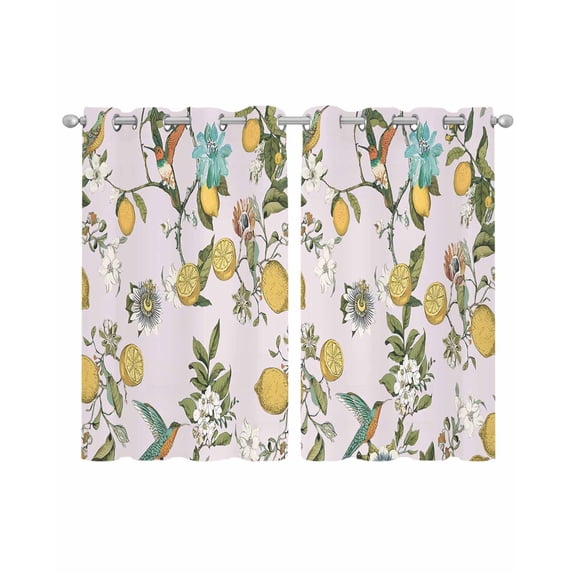 Pink Botanical Sheer Curtains 54 Inch Length 2 Panels Set for Living Room/Bedroom, Spring Floral Summer Lemon Birds Kitchen Curtains Grommet Semi-Sheer Curtains Drapes Window Treatments 42"x54"x2