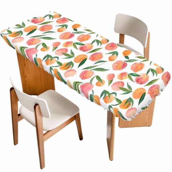Pink Botanical Table Cloths for 8 Foot Rectangle Tables, Summer Botanical Elegant Pastoral Patio Waterproof Elastic Fitted Tablecloths, Washable Rectangular Table Cover for Camping