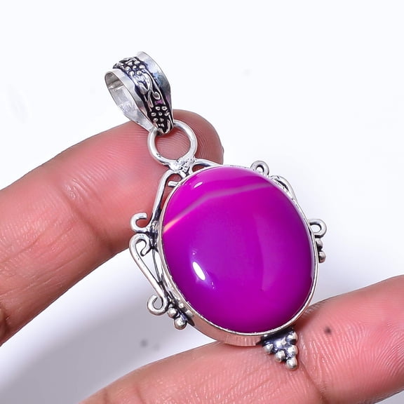 Pink Botswana Agate - Botswana Handmade 925 Sterling Silver Pendant 1.95" P3