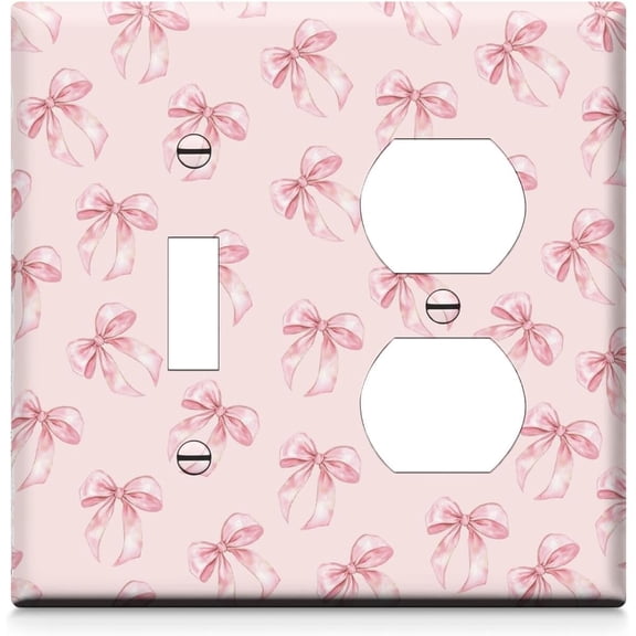 Pink Bow 1 Toggle 1 Duplex Light Switch Cover Outlet Covers Wall Plate Electrical Receptacle Switchplate Decorate Plug Cover For Living Room Bathroom Bedroom Kitchen 4.6x4.6 Inches