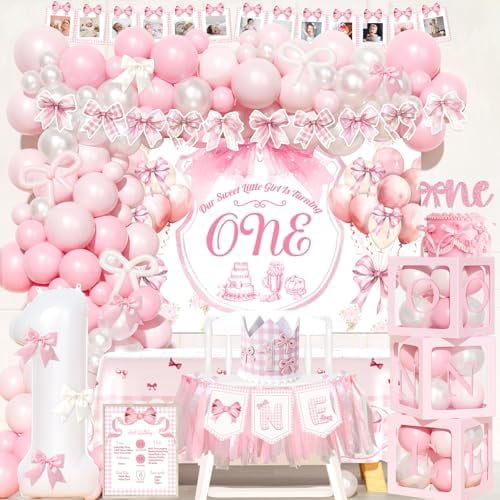 Pink Bow 1st Birthday Decorations, First Birthday Decorations for Girl ...
