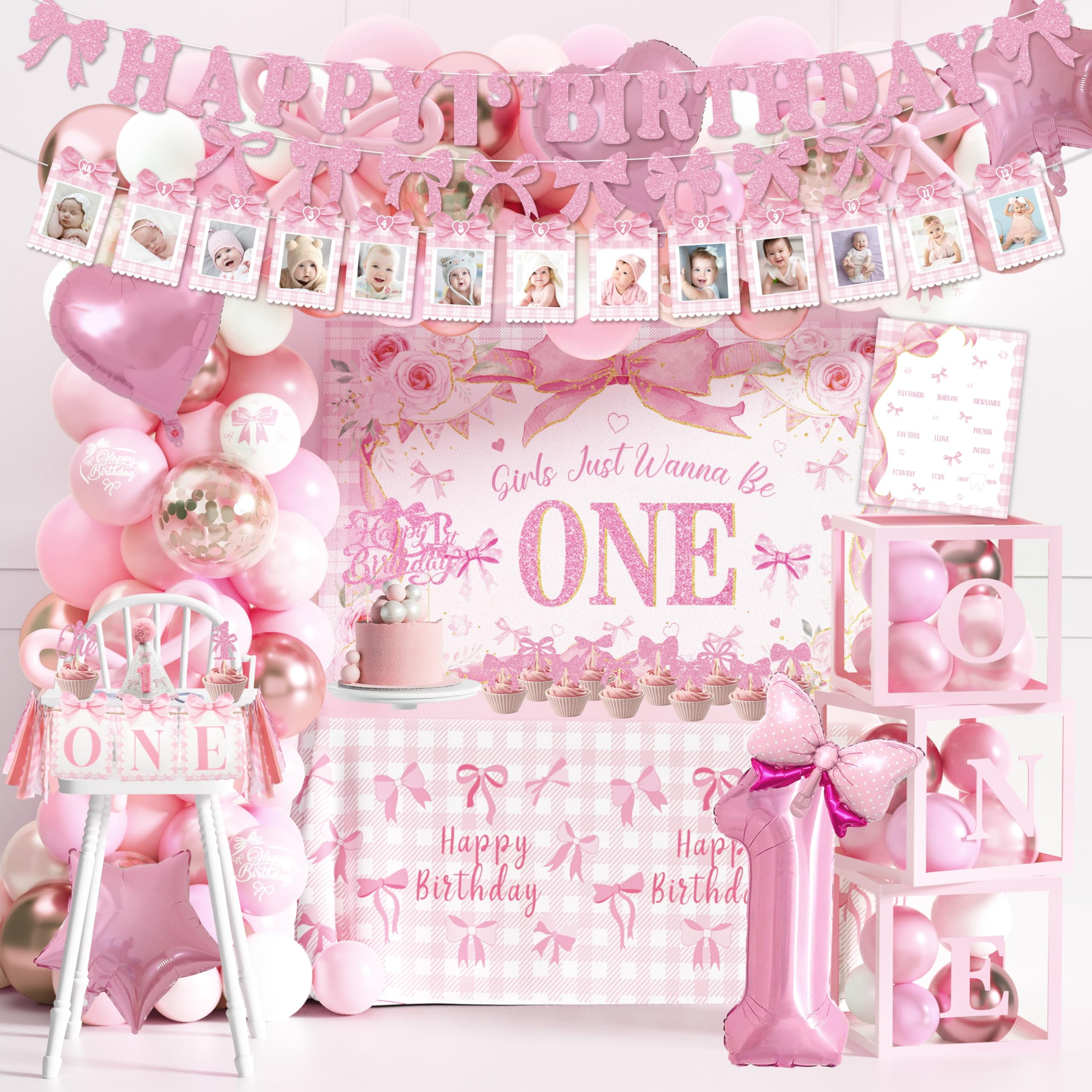 Pink Bow 1st Birthday IFF17 Decorations, Baby Girl Birthday Party ...