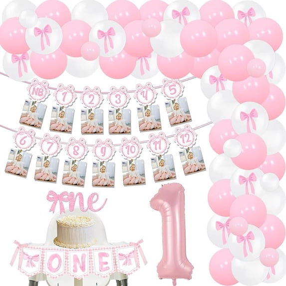 Pink Bow 1st Birthday Party Decorations Pink Bow Balloon Arch Kit ...