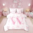 thumbnail image 1 of Pink Bow 7 Pieces Bedding Set King,Initial Letter W Chic Romantic Bed in a Bag for Adults,Princess Style Bowknot Love Hearts Girly Fairy Comforter Set with Sheets,Pillow Covers, 1 of 5