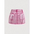 thumbnail image 1 of Pink Bow-Adorned Denim Mini Skirt With White Ribbon Pocket Details, 1 of 8