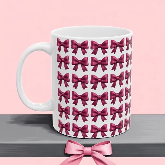 Pink Bow Aesthetic Coffee Mug - Coquette Balletcore Girly Cup, Cute Gift for Friends, Teens, Birthday, Cottagecore and Pink Lovers