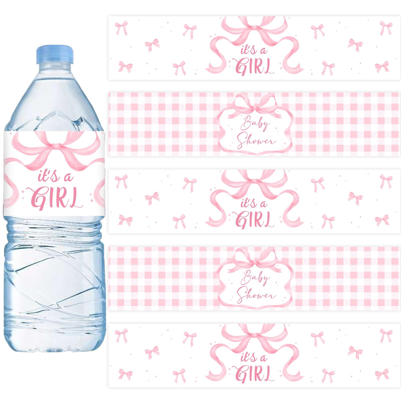 Pink Bow Baby Shower Water Bottle Labels 52Pcs - Walmart.com