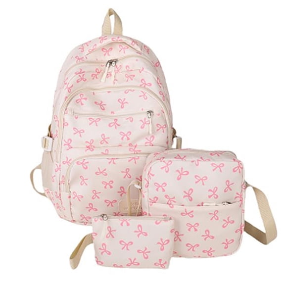 Women Bow Backpack Preppy Elementary Bookbag Girly Travel Bag with Insulated Lunch Tote and Pencil Pouch
