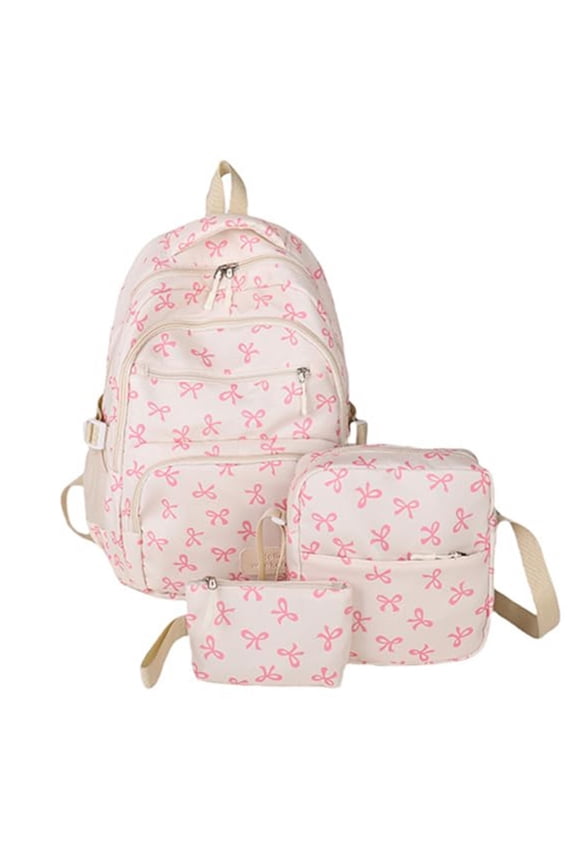 Women Bow Backpack Preppy Elementary Bookbag Girly Travel Bag with Insulated Lunch Tote and Pencil Pouch