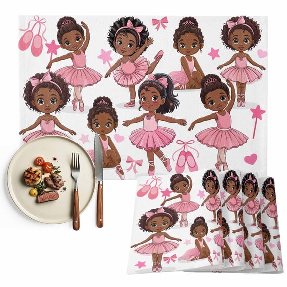 Pink Bow Ballet Cute Girl Placemats Set of 4, Ballerina Dancer Table Mats Washable Heat-Insulation Non-Slip Place Mats for Kitchen Dinner Table Indoor Outdoor Decor,13x19 Inch