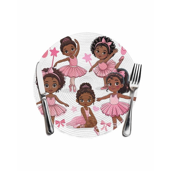 Pink Bow Ballet Cute Girl Round Table Placemats 1 pc, Ballerina Dancer Washable Woven Place Mats for Dining Tables Kitchen Party Decor,Heat Proof, 13in,
