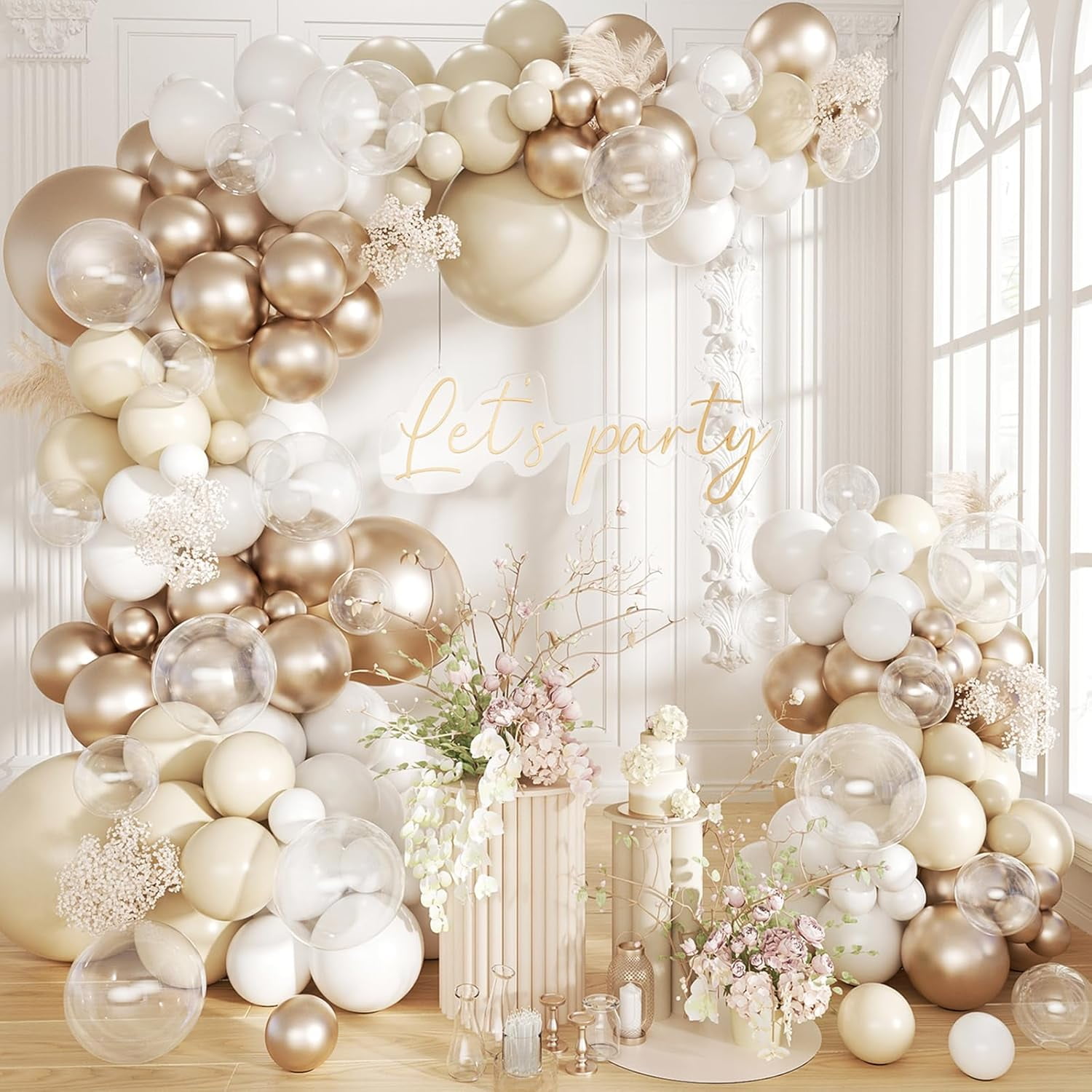 Pink Bow Balloons Garland Arch Kit,180Pcs Pink and White Balloons with Clear Balloon Wrap Bows for Wedding Bachelorette Baby Shower Coquette Birthday Party Decorations