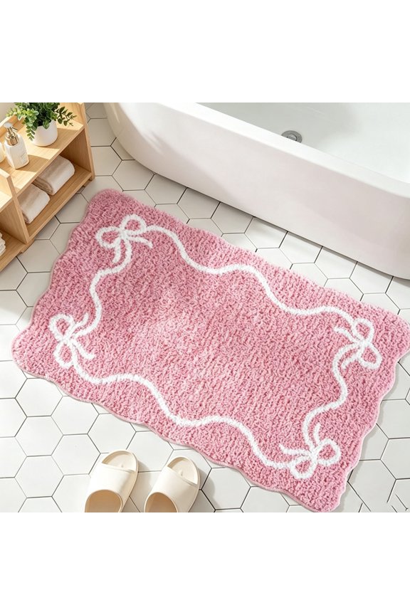 Pink Bow Bath Mat Cute Bow Bathroom Rug Super Soft Absorbent Bathroom Rugs Non Slip Bath Mat Machine Washable Rug for Bathrooms 16x24 inches