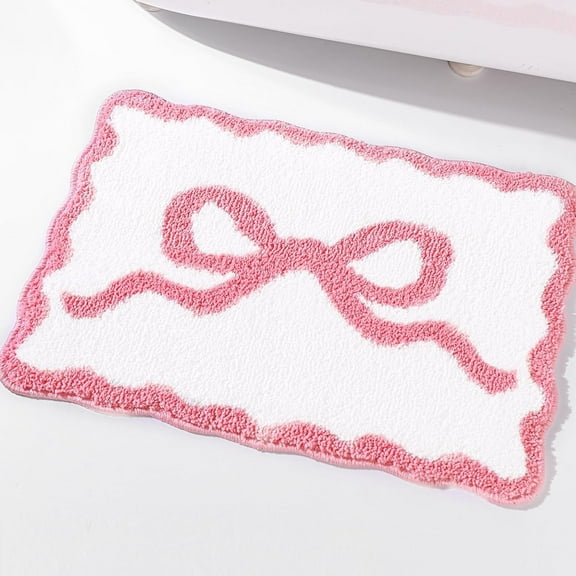 Pink Bow Bathroom Mat Non Slip Suitable for Shower Bedroom