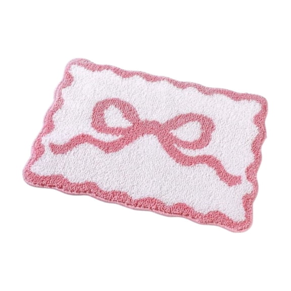 Pink Bow Bathroom Mat Super Absorbent Non-Slip Microfiber Scalloped Bath Rug Washable Soft Floor Carpet For Vanity Bedroom Entryway Decor 15X23In A Polyester