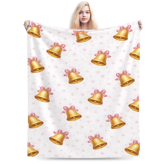 Pink Bow Bell Pattern Throw Blanket, Soft Lightweight Decorative Blanket for Sofa Couch Bed, Cozy All-Season Home Decor Gift 50x40