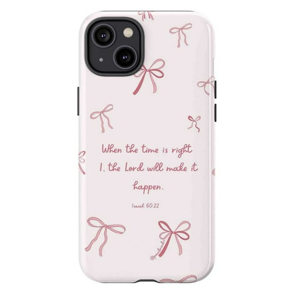 Pink Bow Bible Verse Phone Case, Cute Feminine Faith-Based Design for iPhone 16 15 14 13 12 11 Pro Plus Mini