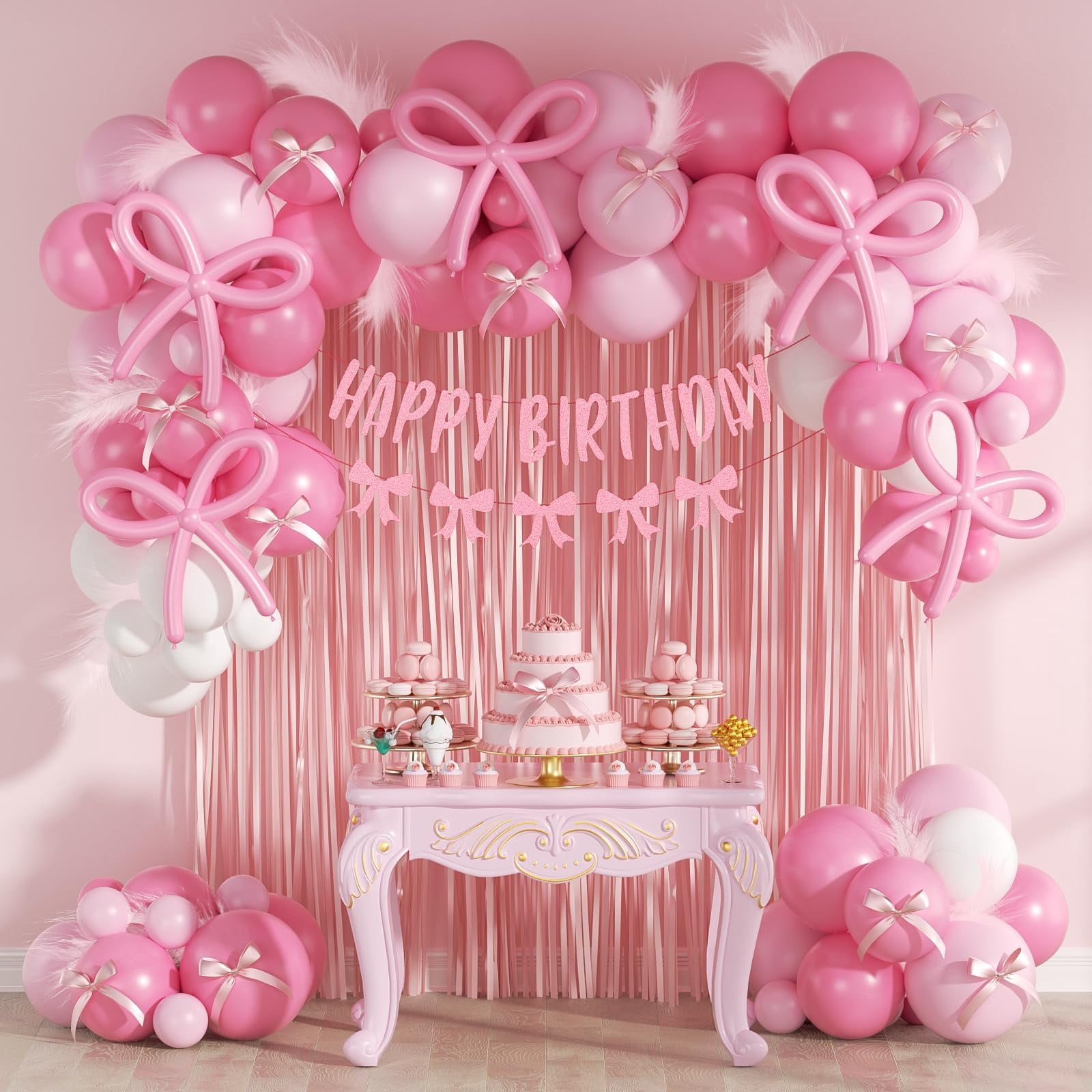 Pink Bow Birthday Decorations for Adults and Women with White Light ...