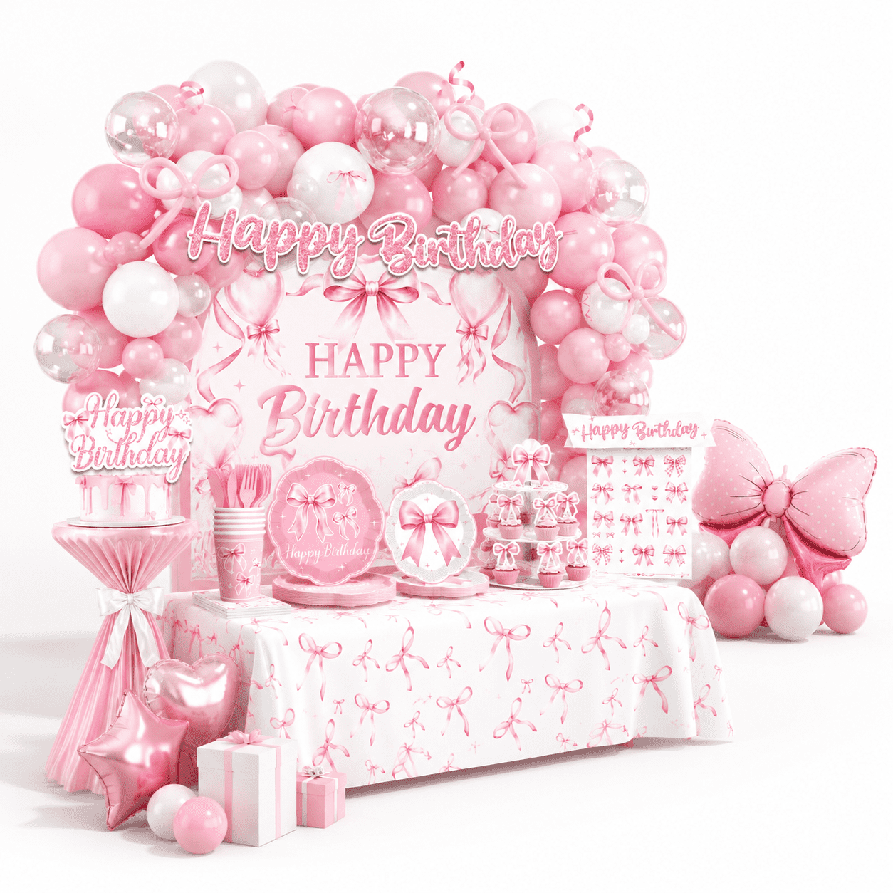 Pink Bow Birthday Decorations All-in-one Decor Set For 25 Guests ...