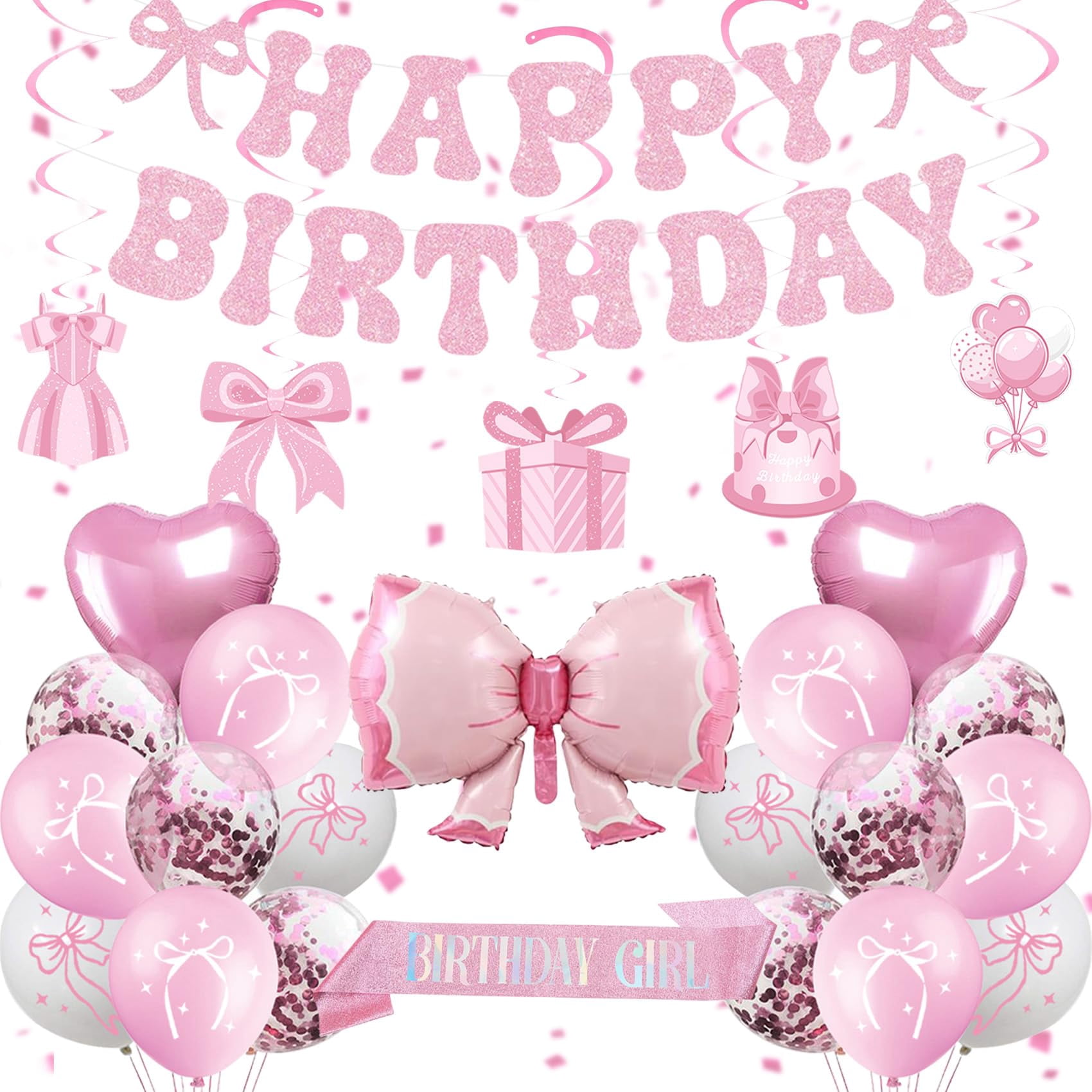 Coquette Birthday Banner – Pink Bow Glitter Backdrop For Girls’ Parties & Photos