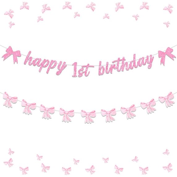 Pink Bow Birthday Party Decorations, Girls 1st Birthday Banner ...