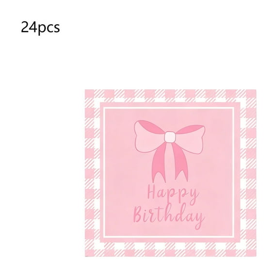 Pink Bow Birthday Party Plates Supplies, Party Paper Plates, Napkins, Cups and Table Cloth Kit for Engagement Decoration (24Pcs Napkin)