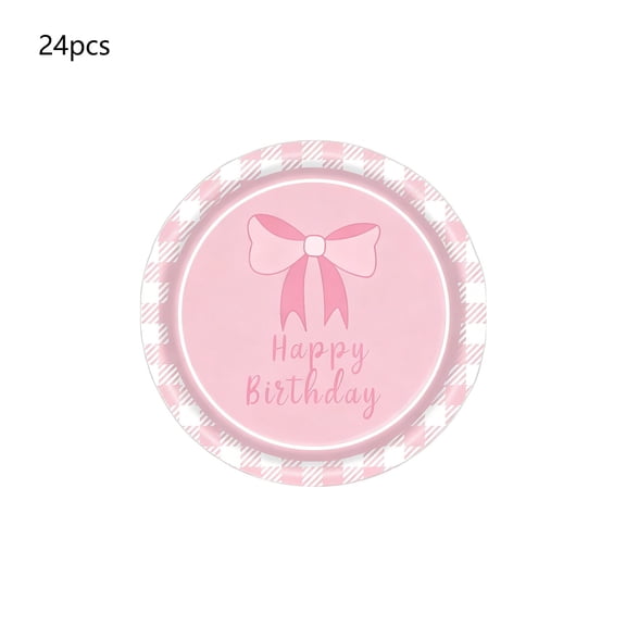 Pink Bow Birthday Party Plates Supplies, Party Paper Plates, Napkins, Cups and Table Cloth Kit for Engagement Decoration (7In Plate 24Pcs)