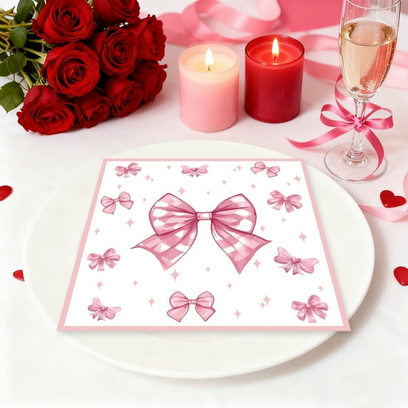 Pink Bow Birthday Supplies,Bow Knot Bachelorette Party Plate Napkin Set,Used for Girls Wedding Birdal Shower Party Decoration