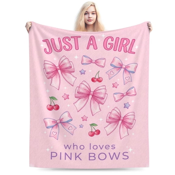 Pink Bow Blanket Pink Bow Gifts for Women, Soft Cozy Flannel Fleece Throw Blanket, Home Decor Accessory, Lightweight Warm Plush Couch Blanket for Sofa Travel Office 50x40